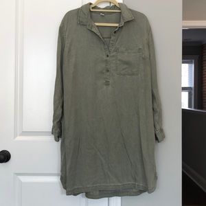 Olive Green Denim Long Sleeve Dress
